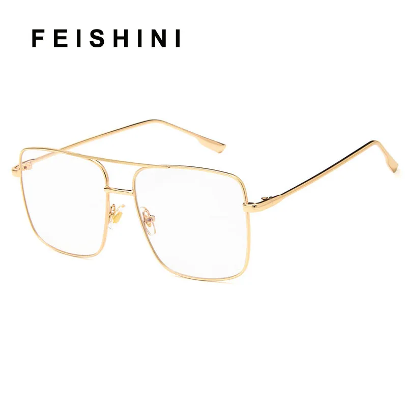 Оригинальные модные очки с металлической оправой больших размеров, Женские винтажные коричневые женские очки для мужчин, прозрачные очки