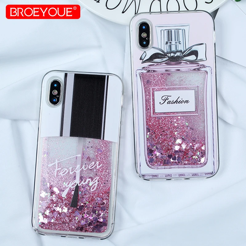 

BROEYOUE Phone Case For iPhone 6 6S 7 8 Plus Soft Quicksand Cover For iPhone 5 5S X SE Case Love Heart Glitter Stars Luxury Case