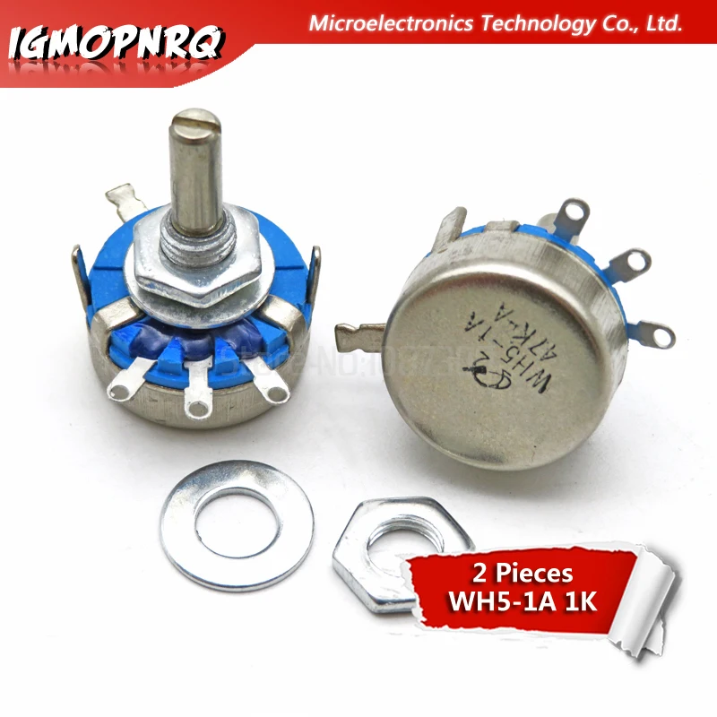 2pcs WH5 1A 1k ohm 3 Terminals Round Shaft Rotary Taper Carbon