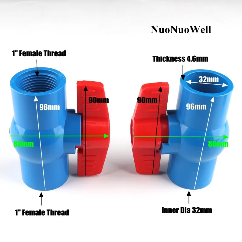 1 шт. 32 мм ПВХ шаровой клапан " Женский резьбовой шаровой клапан аквариумный аквариум адаптер садовая Оросительная Система водопроводная муфта