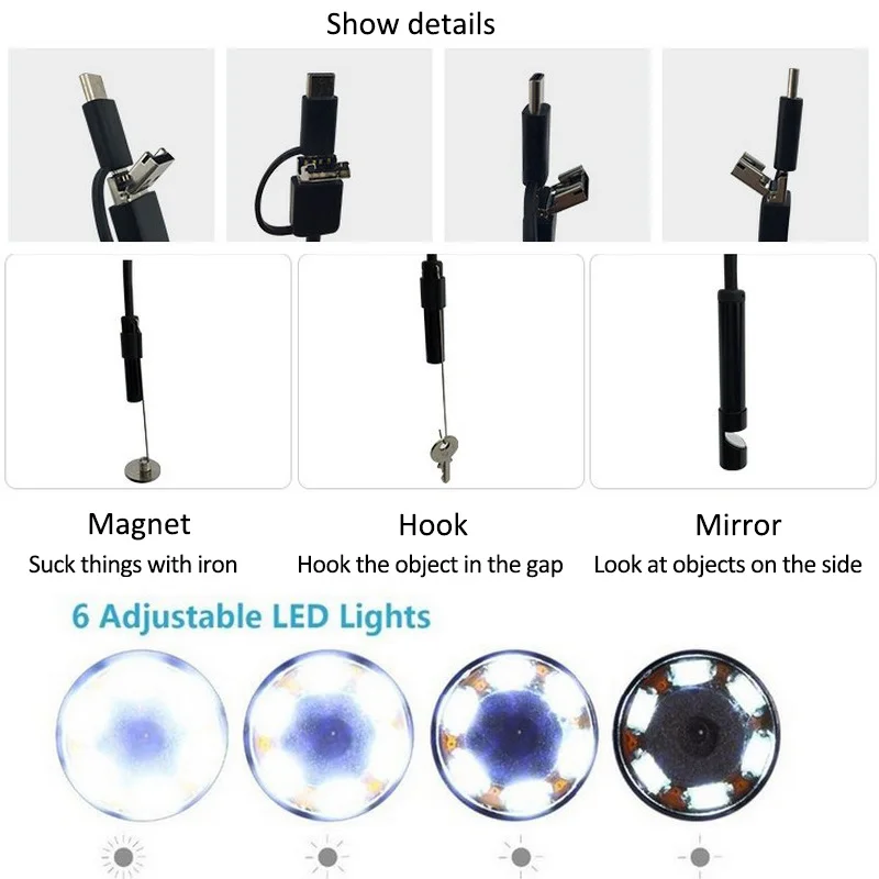 3 в 1 эндоскоп Android type C USB PC мобильный телефон 8 мм объектив регулируемый светодиодный инспекционный мини-камера бороскоп