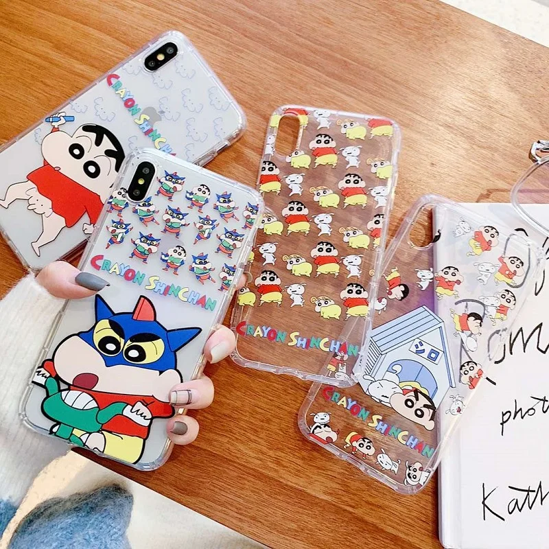 

For iPhone 7 Plus X 8 Plus XR XS Max 6 Plus Case Silicone Transparent Cartoon Crayon Shinchan Soft TPU Case Cover Fundas Coque