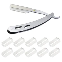 Горячая 1 набор прямая Опасная бритва стальные бритвы складной держатель для бритья с 10 лезвиями