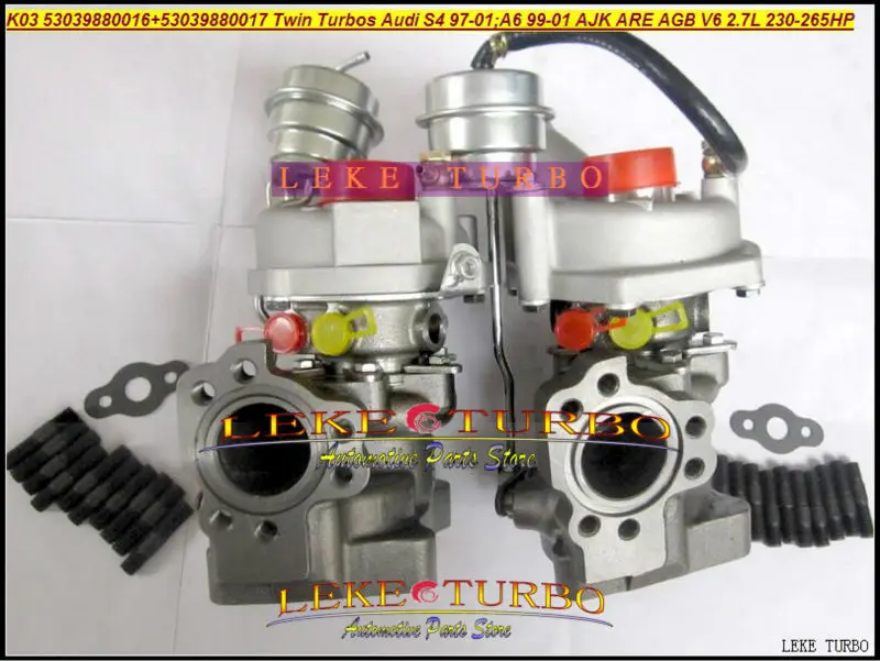 K03 53039880016+53039880017 Twin Turbos Turbocharger For AUDI S4 97-01 A6 99-01 AJK ARE AZB AGB V6 2.7L 265HP (3)