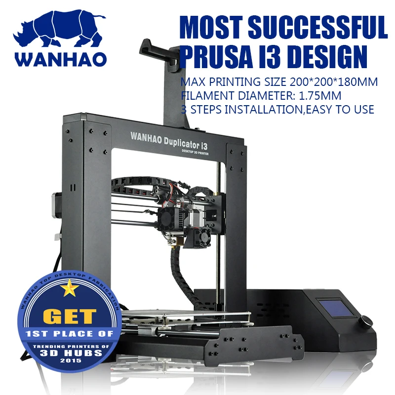 WANHAO 3d принтер i3 V2.1, DIY настольный 3d принтер, со встроенным размером 200*200*180 мм, Бесплатная нить, SD карта и ЖК-дисплей в подарок