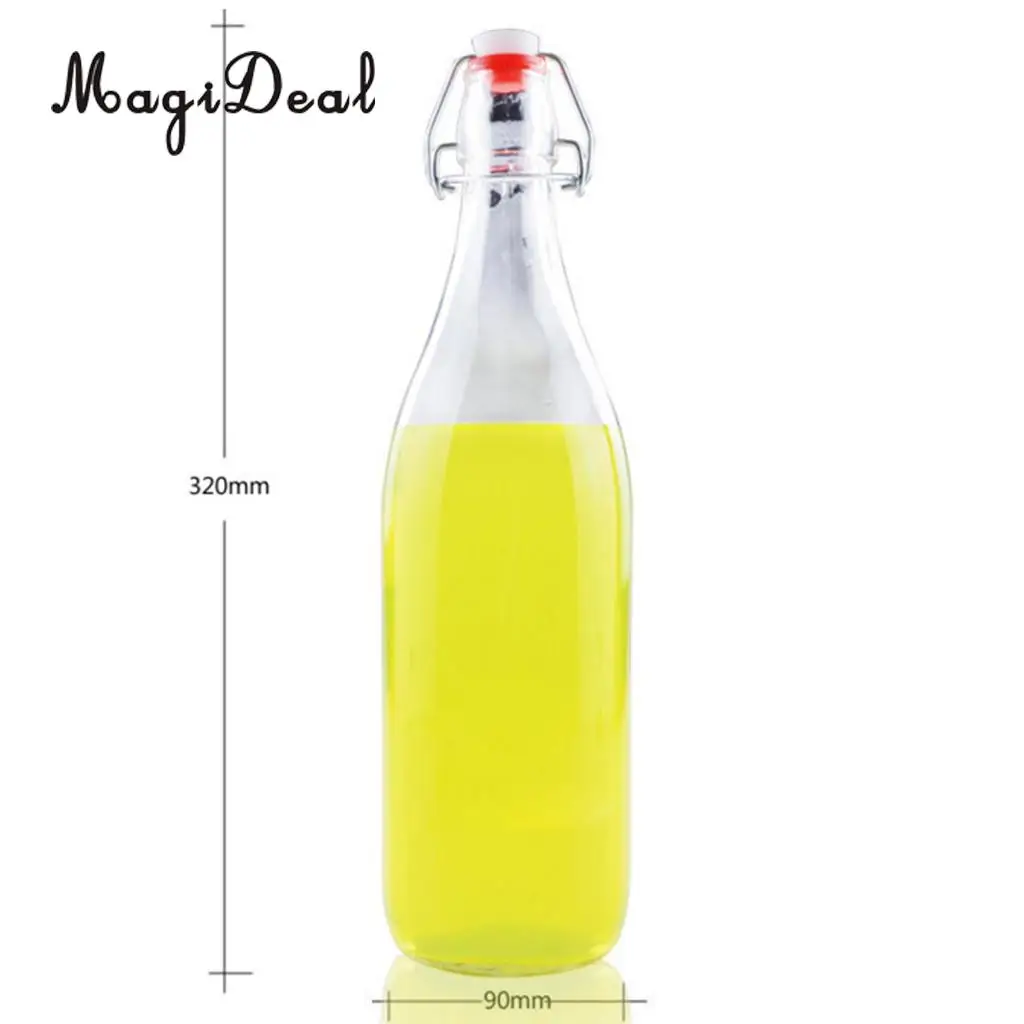 MagiDeal EASY CAP Beer Bottles -250ml 500ml 1000ml Durable Transparent Glass for Brewing Beer Wine Bottle Kitchen Dining Tool