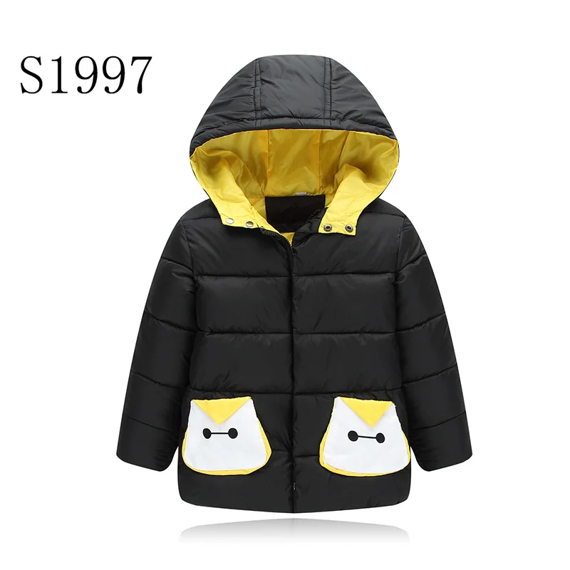 

New Fashion Baby Winter Feather Cotton Winter Down Coat Girl Warm Printing Cartoon Hooded Zipper Down Parkas For 4-10T Retail