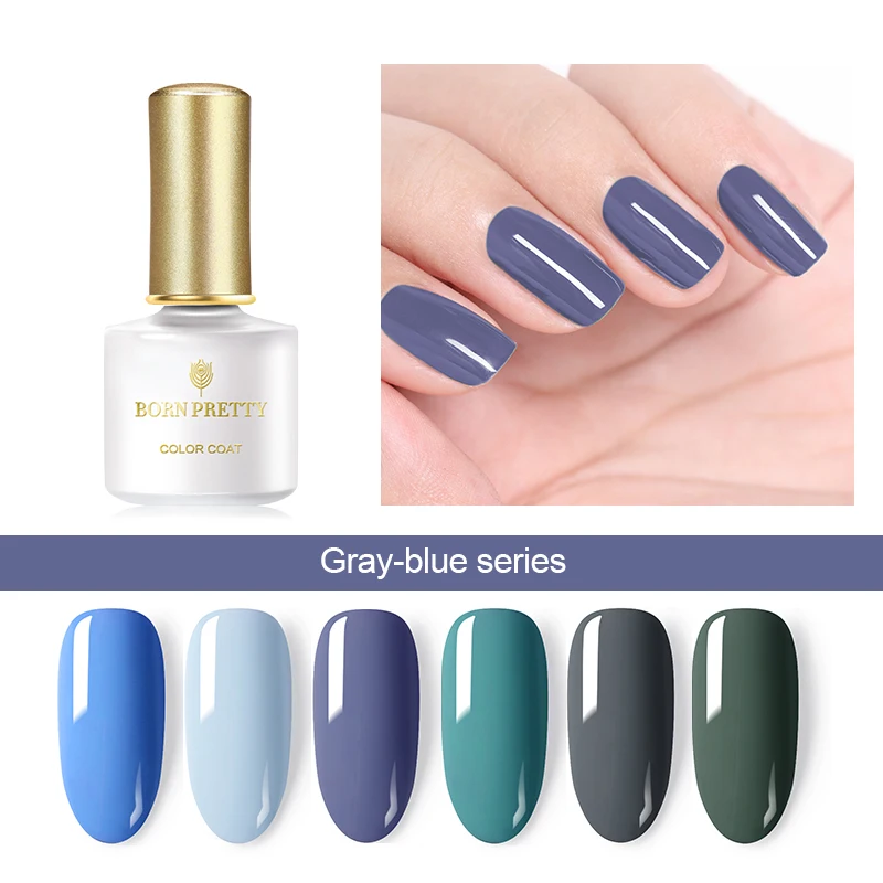 

BORN PRETTY Pure Nail Color Nail Gel Polish 6ml Grey Blue Colors Soak Off UV LED Gel Varnish Nail Art Design