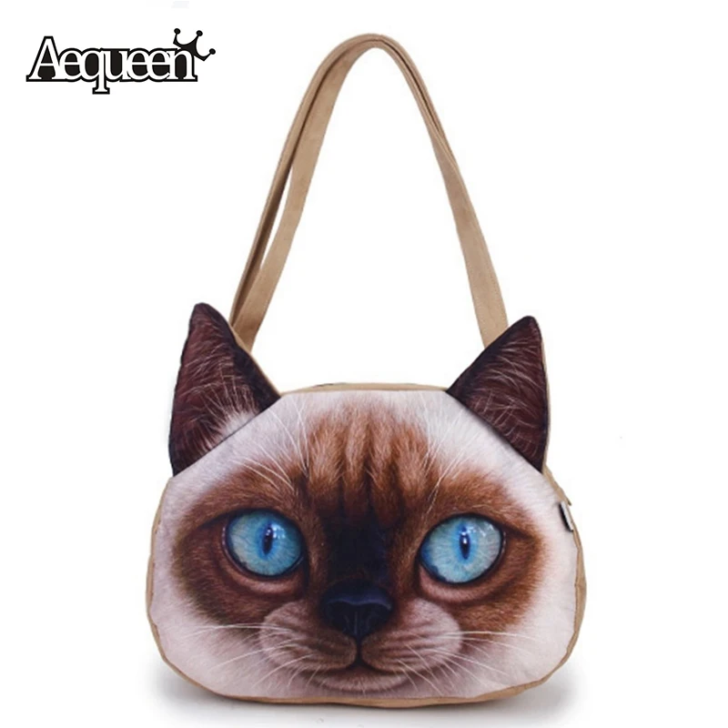 3D Frosted Women Cute Cat Printing Handbags Shoulder Zipper Polyester Student Handbag Girls Animals Bag Bookbag Casual Tote Hot