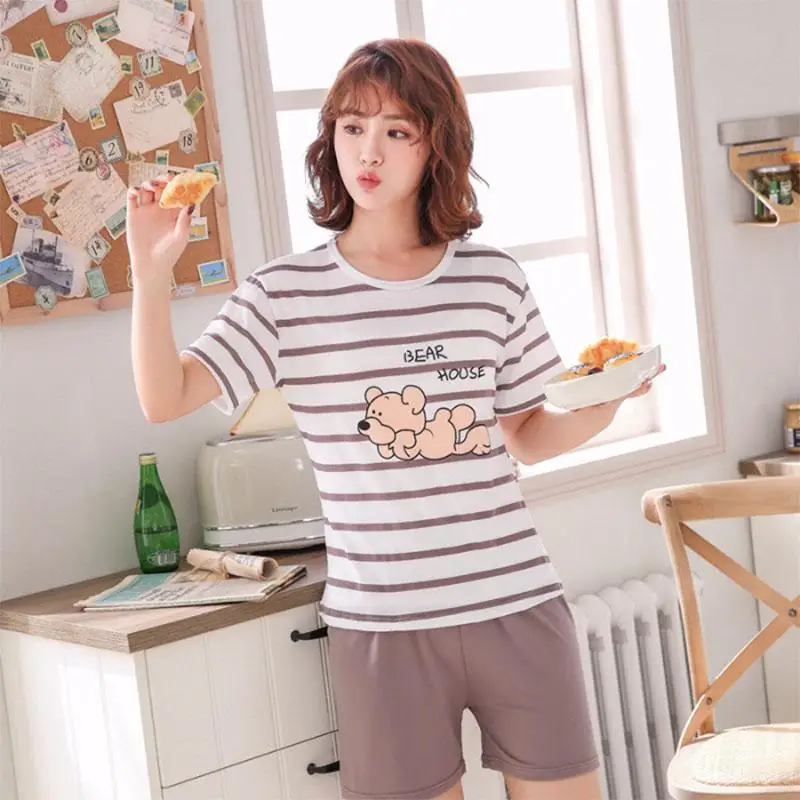 

MISSKY Men Women Summer Pajama Set Cartoon Printing Fashion Casual Home Wear Set Female Lovers Sleep Wear