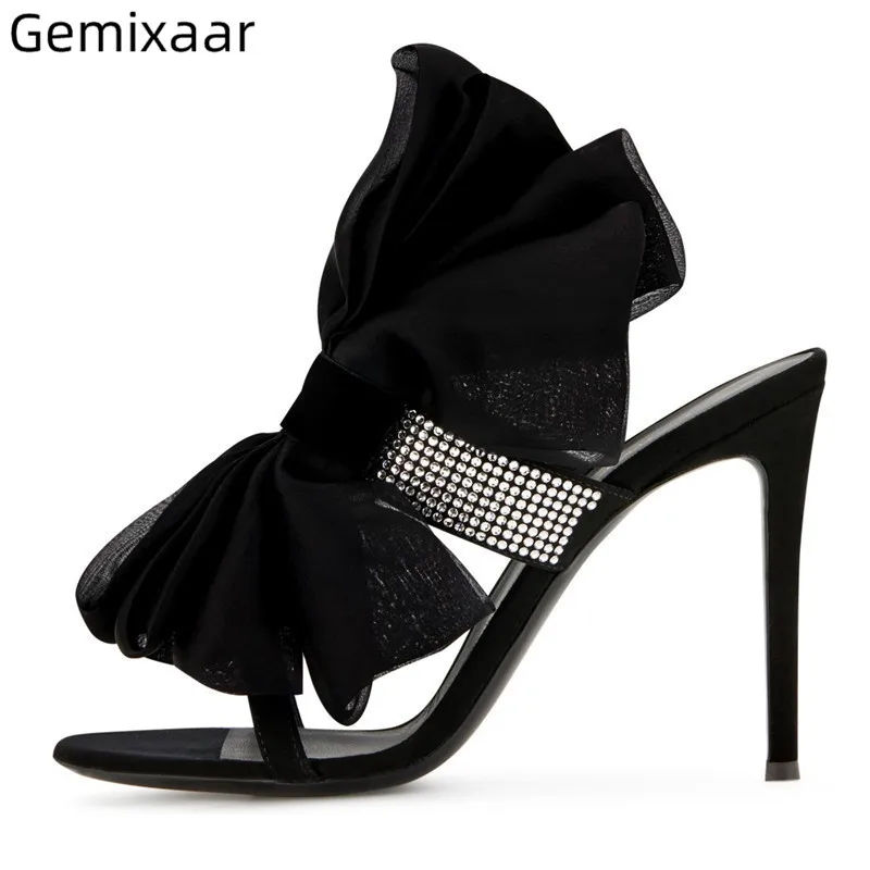 

Lovely Bow-knot Shoes Woman Open Toe Ankle Strap Decor Big Bow-knot Walking Shoes High Stiletto Heel Jewelry Band Woman Slippers