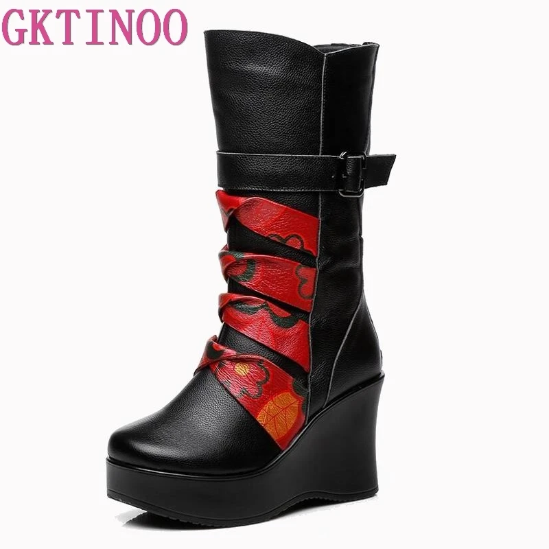 Новинка модные женские сапоги GKTINOO из натуральной кожи зимняя теплая обувь до