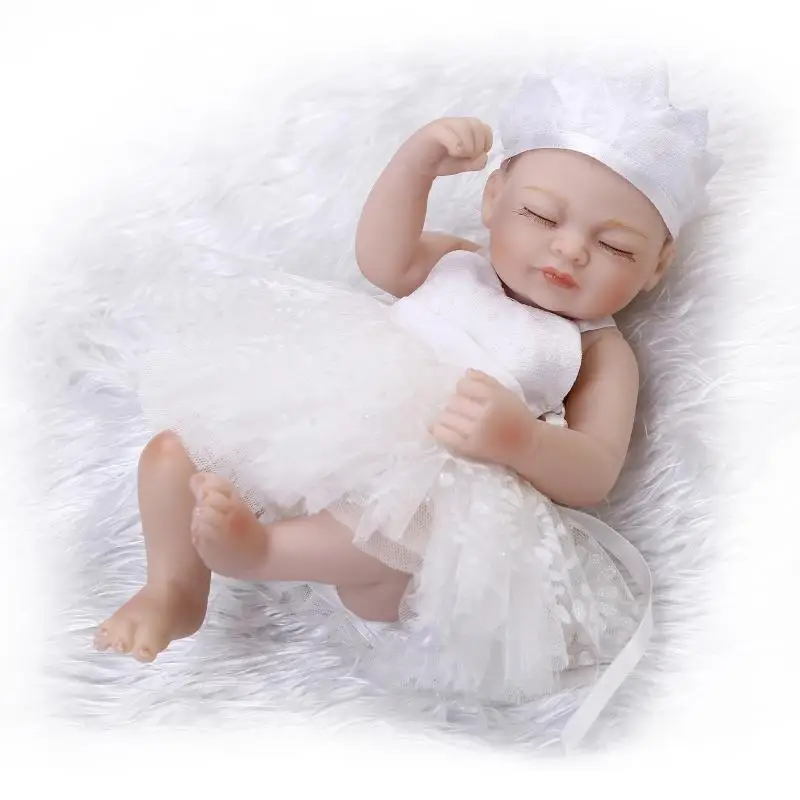 

New Realistic Mini cute Reborn Baby Doll 26cm Full Silicone Vinyl Npk Toy Lifelike Alive Girl Wear White Dress Kids Xmas Gift