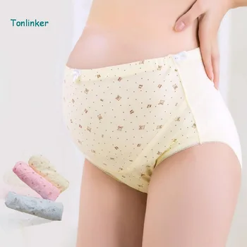 

Tonlinker 3pcs solf Cotton basic Maternity Clothes Underwear print high-rise Waist Pregnancy Briefs Pregnant women Panties