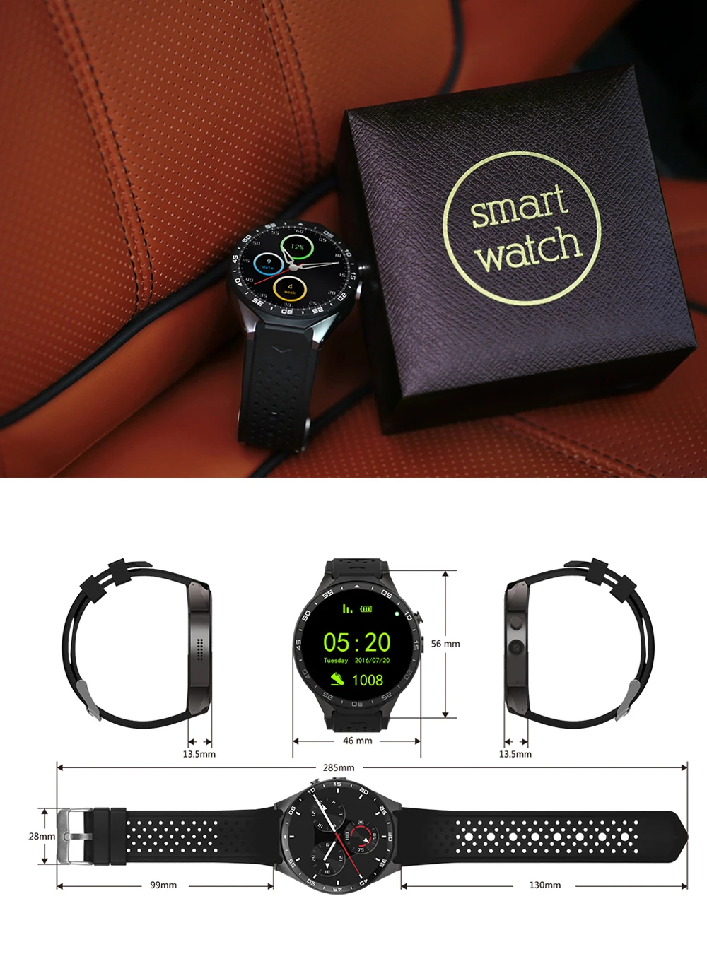 KW88 Смарт-часы 1,39 дюймов сенсорный экран для сердечного ритма BT4.0+ WiFi gps 3g sim-карта Android 5,1 спортивные мужские Смарт-часы для IOS Android