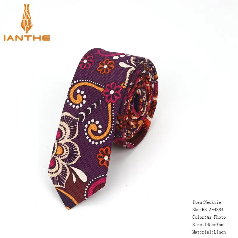 Мужской тонкий галстук, повседневные хлопковые льняные галстуки для мужчин, обтягивающие дизайнерские узкие винтажные Цветочные Галстуки с животными, свадебные галстуки - Цвет: Photo Color