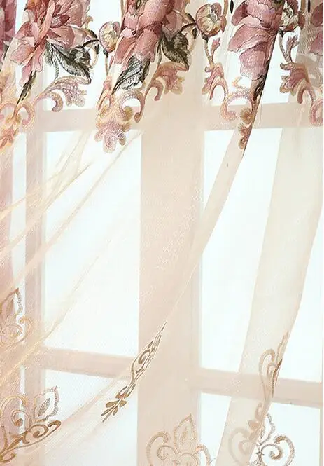 Индивидуальный заказ роскошные вышитые балдахин украшения Розовый ткань занавес для гостиной спальни обработки окна шторы тюль - Цвет: Tulle