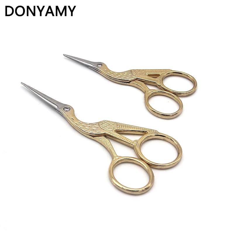 

DONYAMY 2Pcs/Set Gold Plated High Steel Embroidery Heron Egret Tailor's Scissors For Fabric Sewing Craft Household DIY