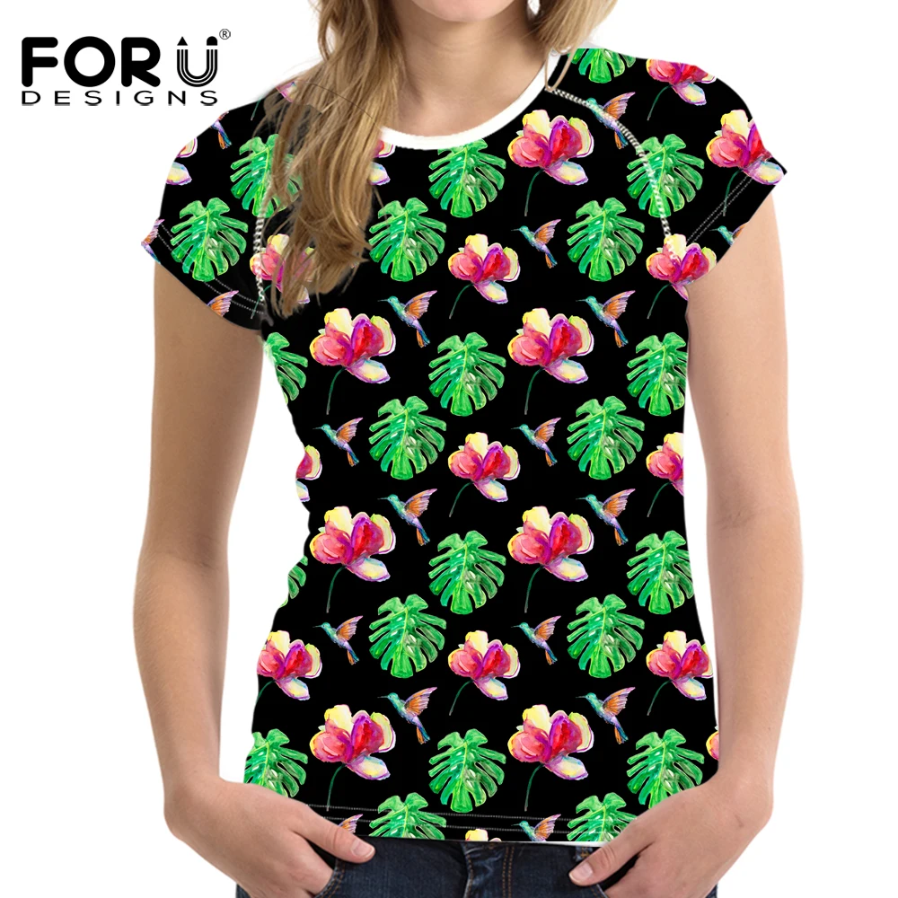 FORUDESIGNS New 3D Bright Floral T Shirt Women Pretty Brand Clothes