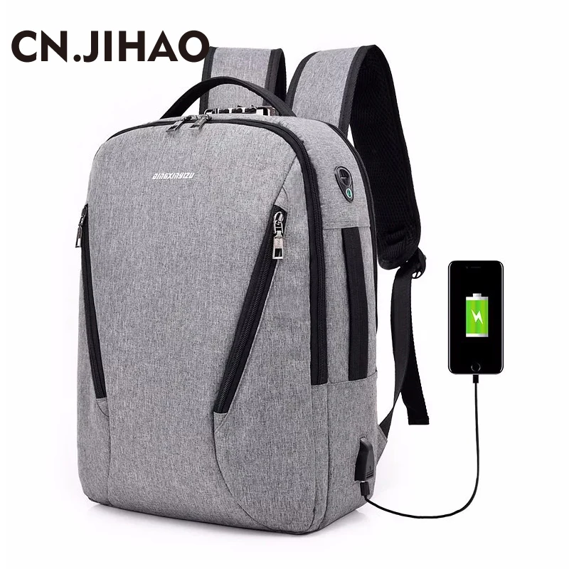 

JI HAO Fashion Anti-thief USB Backpack 15.6inch laptop backpack for Men school backpacks for boy Travel Bag Male Nylon back pack