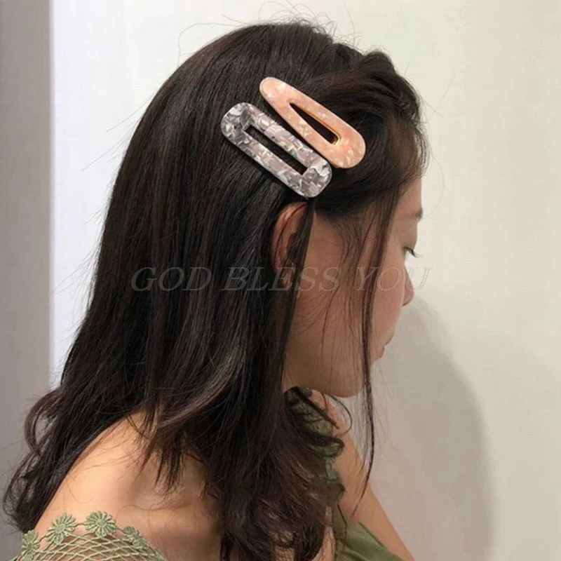 2Pcs/Pair Women Acetic Acid Hollow Geometric Hair Clips Colored Marble Textured Duckbill Hairpins Water Drop Rectangle Barrettes 2Pcs/Pair Women Acetic Acid Hollow Geometric Hair Clips Colored Marble Textured Duckbill Hairpins Water Drop Rectangle Barrettes