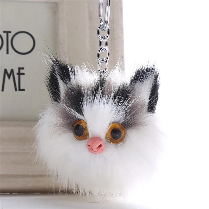 1 PC Pompom Balls Cat Shape Key Chains For Women Fluffy Fur Car Bag Pendant Faux Rabbit Fur Pompoms Keyring Keychain