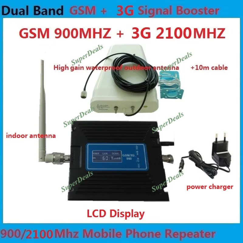 

GSM 3G Amplifier LCD Display 65dB Gain GSM 900mhz 3G WCDMA 2100mhz Dual Band Booster Mobile Repeater Repetidor De Sinal Celular