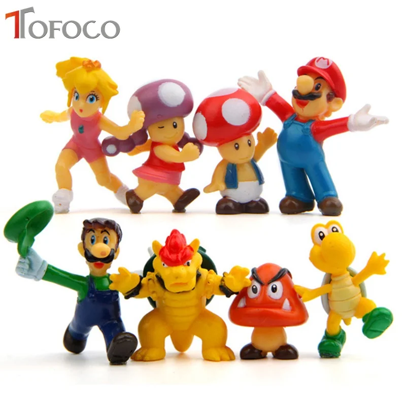 

TOFOCO 8pcs/set 3-4cm Cute Anime Super Mario Bros Mini Action Figures Mario & Luigi Koopa Resin Toys Baby Toy Gift
