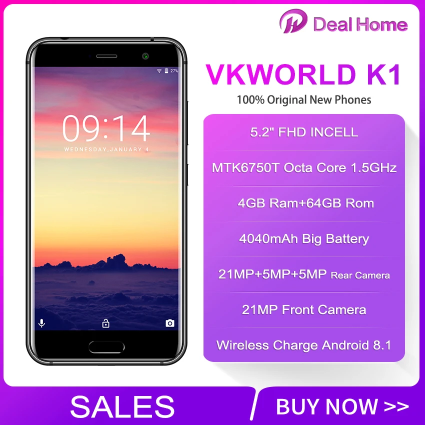 

Free Gifts VKWORLD K1 Three Rear Camera Smartphone 5.2'' FHD 4GB RAM 64GB ROM MTK6750T Octa Core Android 8.1 4G LTE Mobile Phone