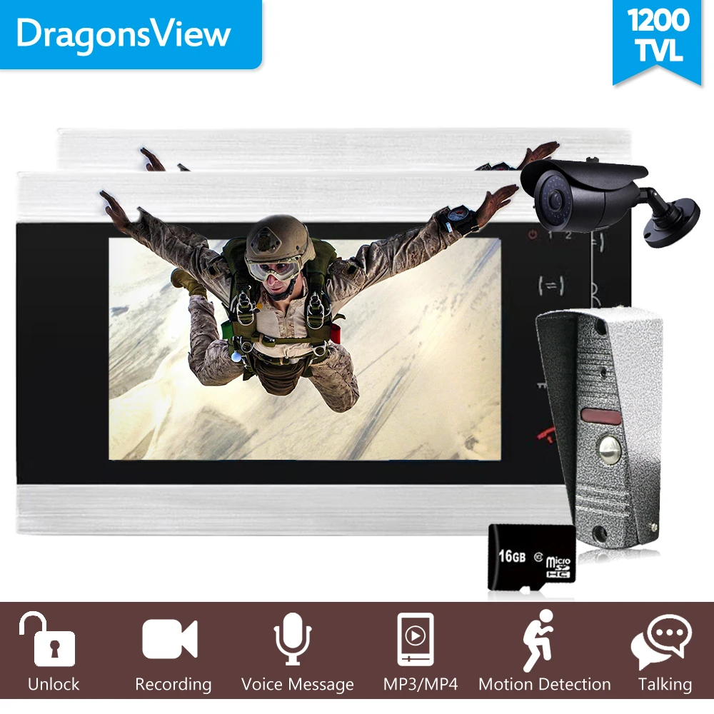 Видеодомофон Dragonsview дверной звонок с 2 мониторами датчиком движения