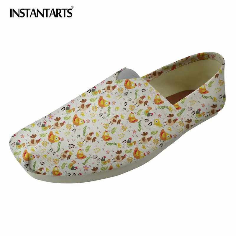 

INSTANTARTS 3D Cute Chicken Printed Women Casual Shoes 2018 Comfort Slip On Cloth Lazy Shoes Fashion Canvas Loafer Shoes Female