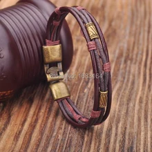 G154 коричневые кожаные конопли Плетеный Серфер браслет наручная повязка наручник крутая металлическая застежка мужские