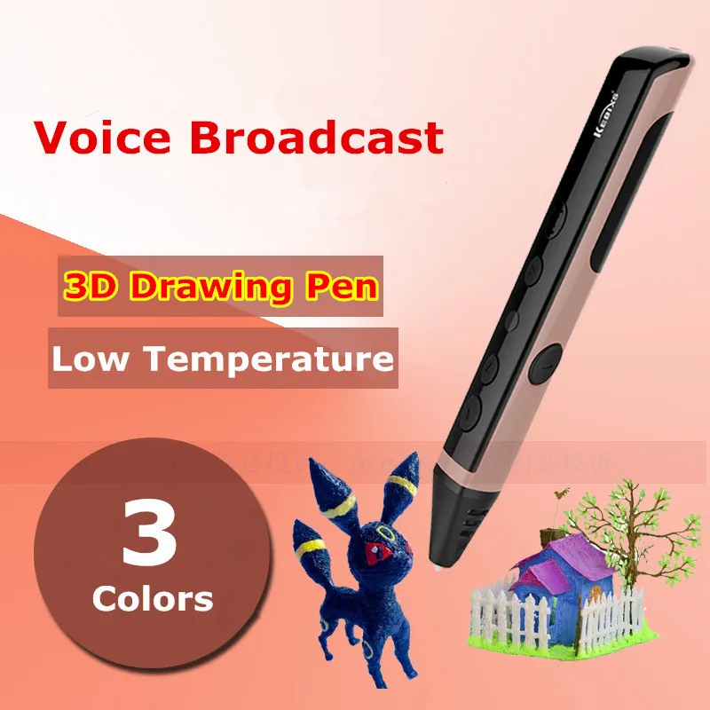 

Low Temperature 3D Painting Pen Voice Broadcast 3D Graffiti Pens Birthday Gift For Child's Can Add 5M/Color 1.75mm PCL Filament
