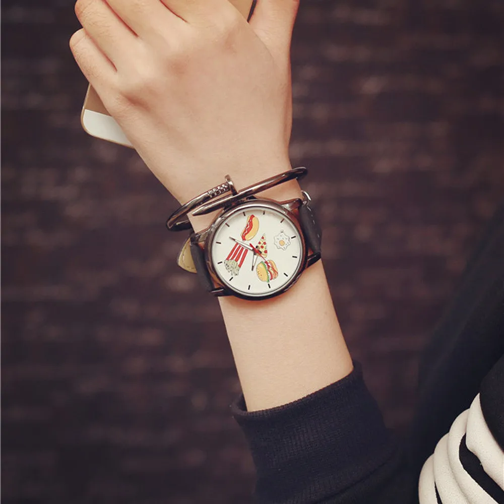

Duobla French fries hot dog burger pattern Leather Men Women Watches New Style Woman Wristwatch Lady Watch Hot Sale 2019 30Q