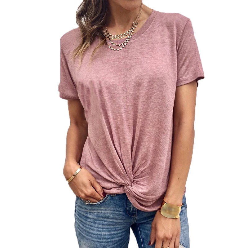 

UZZDSS New 2019 Tshirts Women O neck Front Knot Casual Tee Shirt T-shirt Female Basic Short Sleeve Summer T shirt Tops Blusas