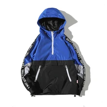 2019 New Hooded Jackets Men Patchwork Color Block Pullover Jacket Fashion Tracksuit Casual Coat Men women Hip Hop Streetwear 4XL hooded color block ribbed coat