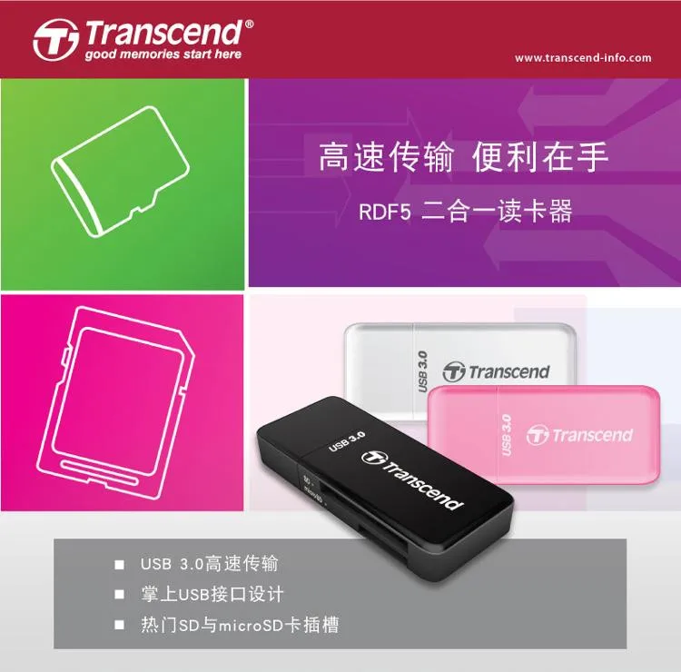 Transcend 2 в 1 Высокоскоростной USB 3,0 кард-ридер адаптер для SD/SDHC/SDXC/microSDHC/microSDXC/Micro SD UHS-I адаптер для карт TF