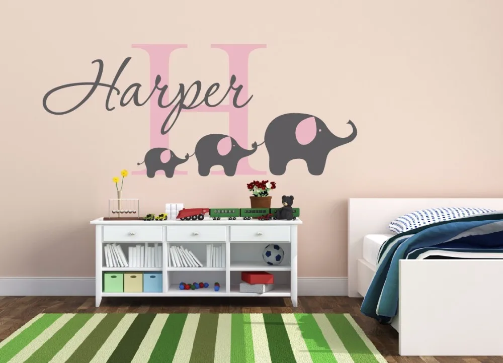 Elephant Family Wall Decal Personalized Customized Baby Name Wall