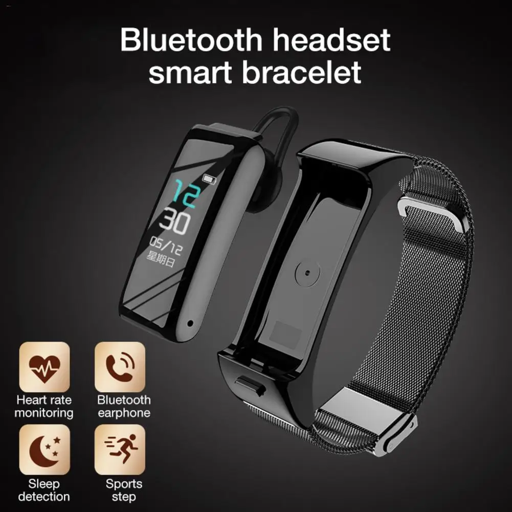 B6 беспроводные наушники Bluetooth гарнитура 2 в 1 монитор сердечного ритма Счетчик шагов спортивные умные браслеты Здоровье часы для женщин и мужчин