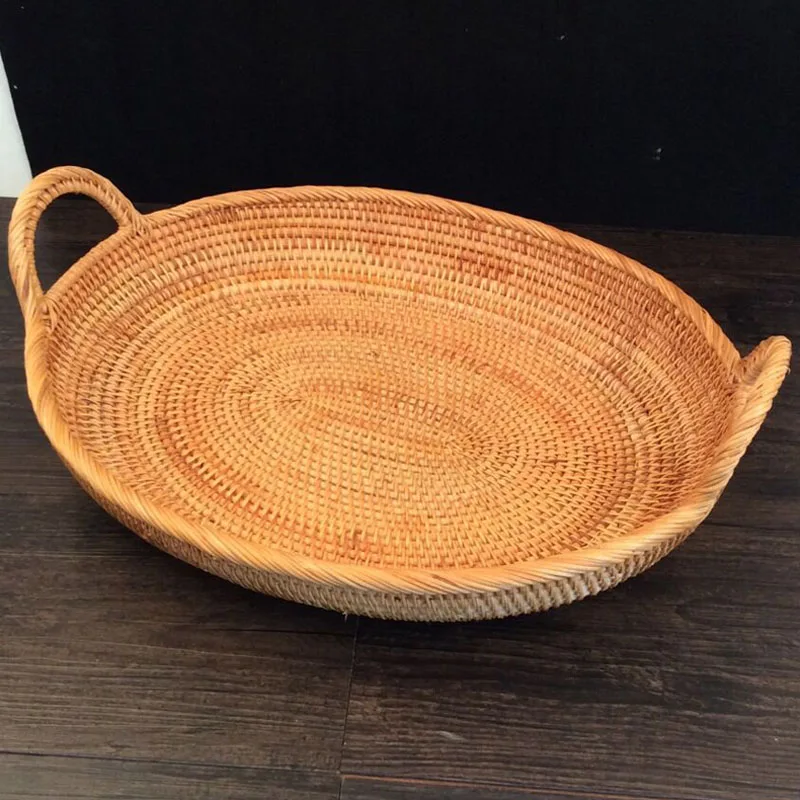 Oval rattan fruit basket Snacks food dry fruit dessert Fruits storage Tray decorative storage basket rattan table sundries tray