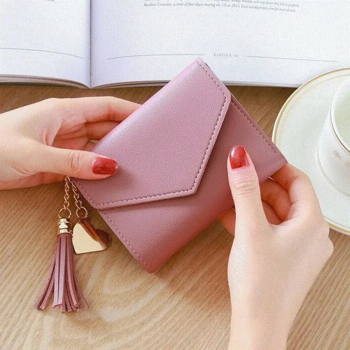 2019 female models small purse female short pocket money female students ultra-thin pink change handbag small section type