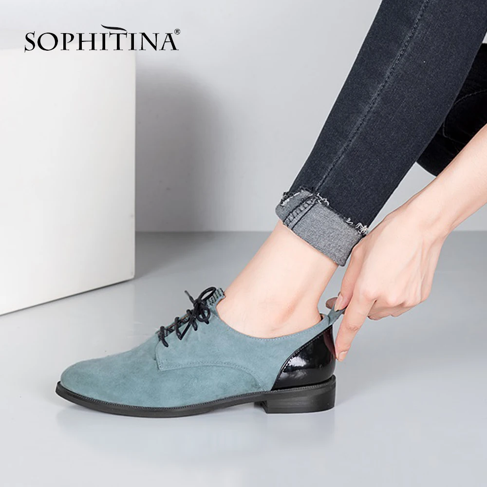 US $42.67 Sophitina Casual Flats High Quality Blue Pink Kid Suede Round Toe LaceUp Woman Flats Comfortable P61