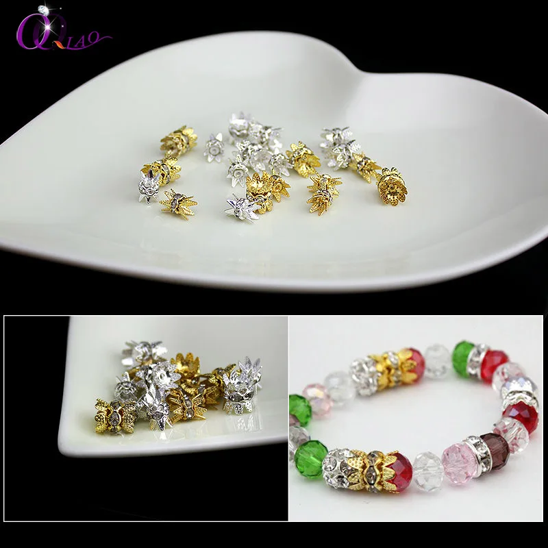 

20pcs/pack 6mm 8mm plated sliver and gold double deck crystal rhinestone beads Accessories necklace, bracelet accessories