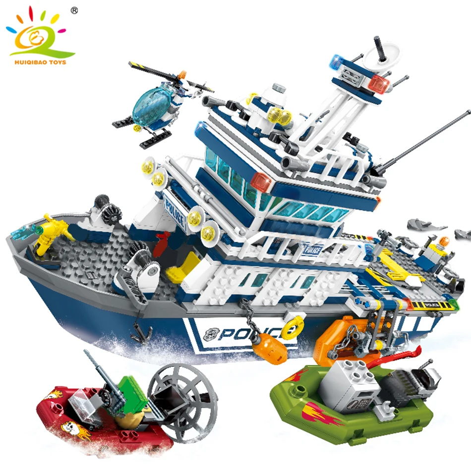 Ceny 869 sztuk policji Patrol statek klocki legoingly miasto samolot łódź model helikoptera cegły edukacyjne zabawki dla dzieci