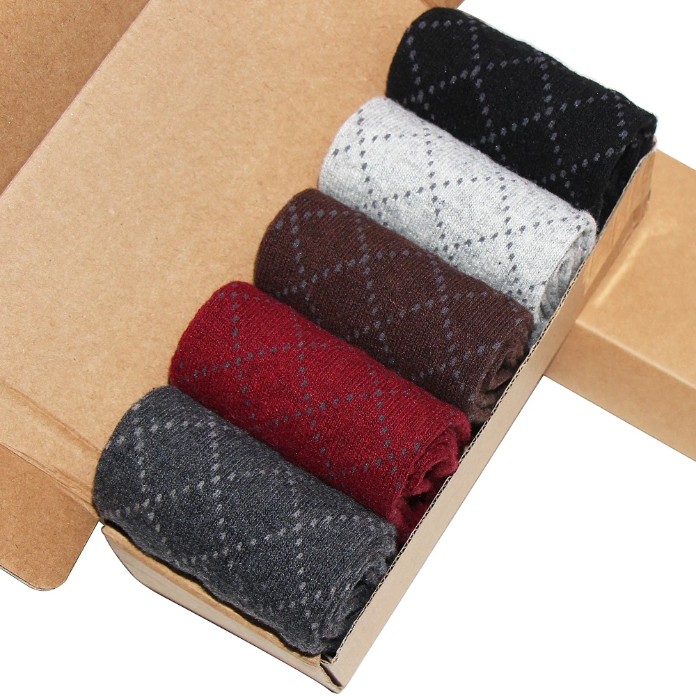 Autumn Winter Thick Warm Men's Happy Wool Socks Off White Harajuku Oblique Square Calcetines