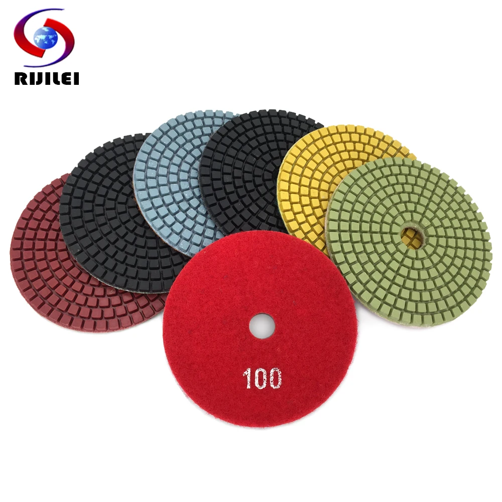 

RIJILEI 7PCS/Set 4inch / 100mm Diamond Polishing Pad Wet Flexible polishing pads for Stone Marble Diamond Abrasive Tools HC12