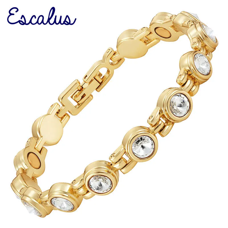 

Escalus Women 13pcs Clear Pure White Crystals Gold Magnetic Bracelet Ladies Jewellery Bangle Wristband Charm