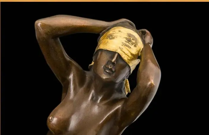 Арт-Деко Скульптура Обнаженная Девушка Эротическое Женское Тело Глаза Покрыты Бронзовая Статуя