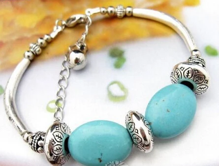

001791 Turquoise Ellipse Tibetan Natural Red Coral Pink Quartz Bracelet (A0427) 5pc