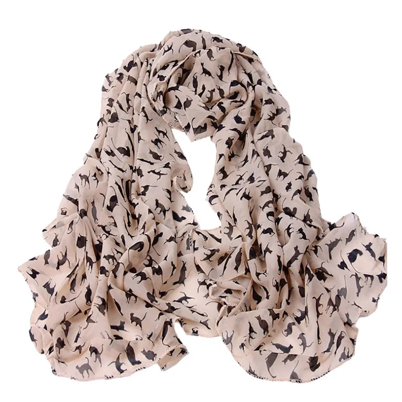 Женский шарф с принтом черного кота женские шифоновые шарфы 80910 - Цвет: KH